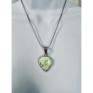 Vintage 925 Sterling Silver Green Variscite Turquoise Pendant Necklace 18”